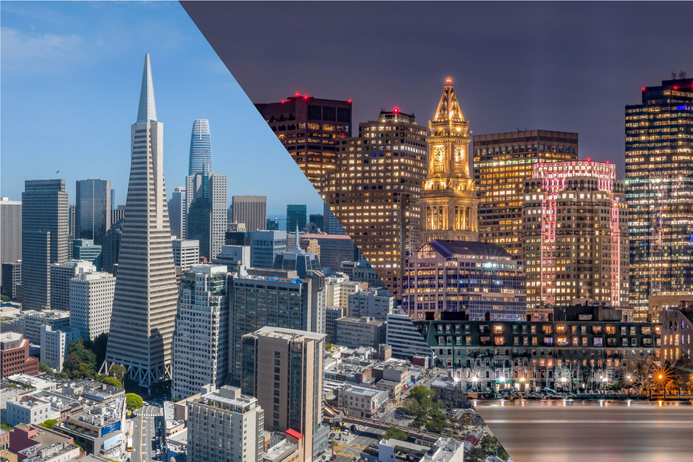 San Francisco and Boston Skylines